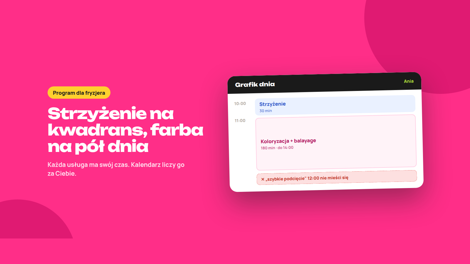 Strzyżenie na kwadrans, farba na pół dnia